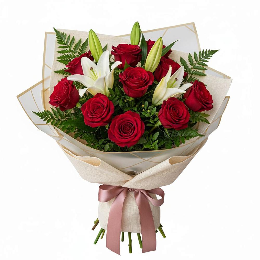 Букет цветов из: Лилии и Розы в Лазаревское