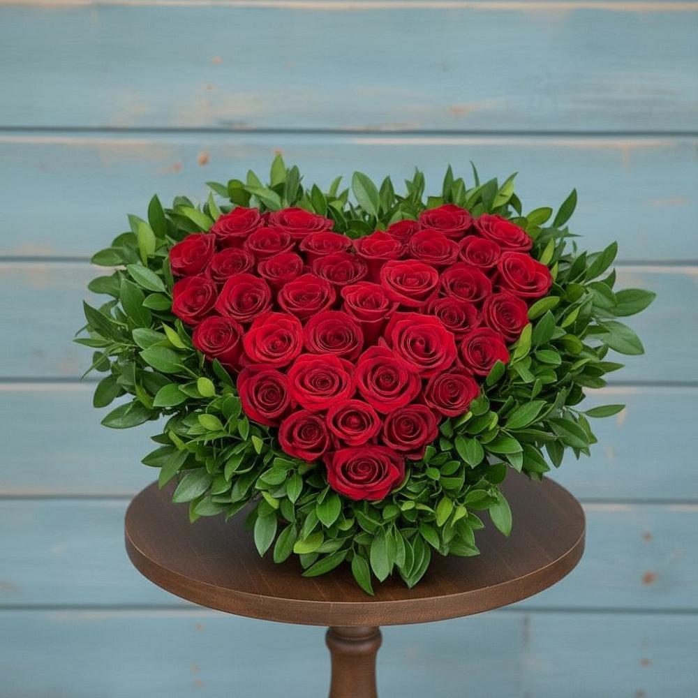 Цветочная композиция из Розы в виде сердца в Лазаревское