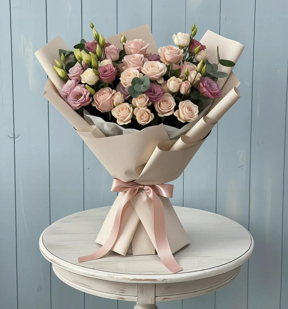 Букет цветов из: Розы и Лизиантусы в Лазаревское