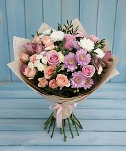 Букет цветов из:  Хризантемы, Розы и Альстромерии в Лазаревское